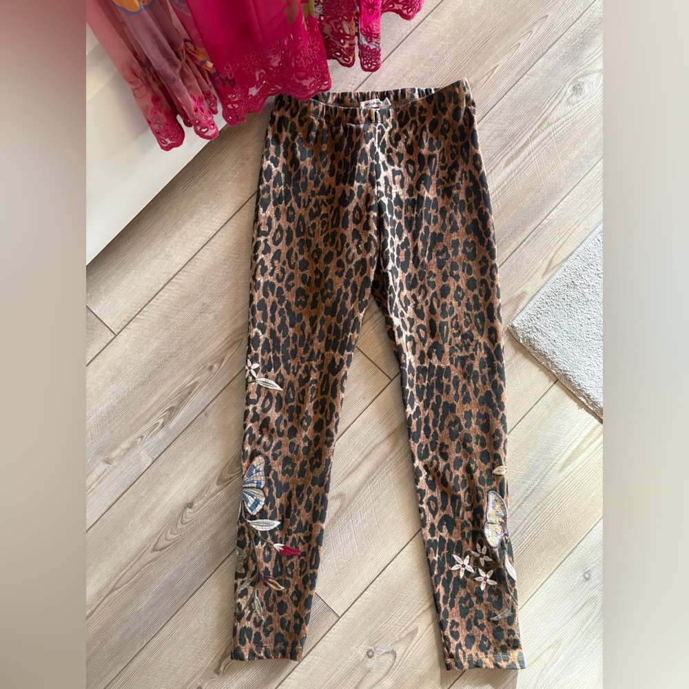 Leopard Print Leggings Embroidery Details XS